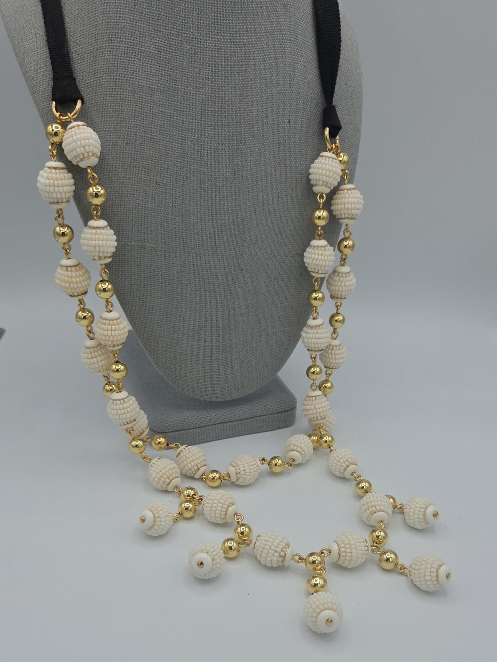5 for $25! J. Crew Gold Tone Cream Beaded Ribbon Necklace